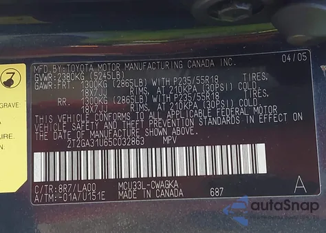 2005 Lexus Rx 330 from USA, damaged, VIN 2T2GA31U65C032863